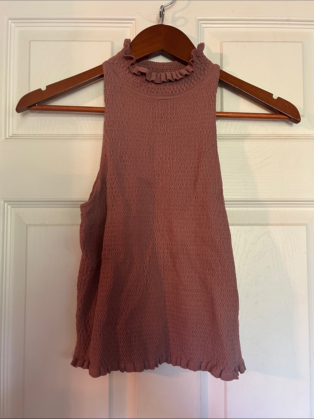Zara Mauve Ruffled High-Neck Sleeveless Tank
